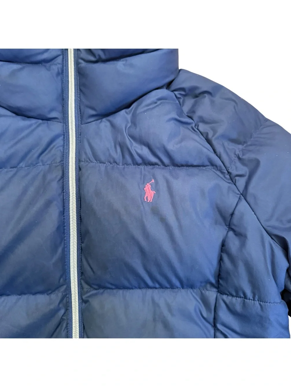 Polo Ralph Lauren Puffer Coat Girls Large 12-14 Winter Jacket Navy Blue Pony